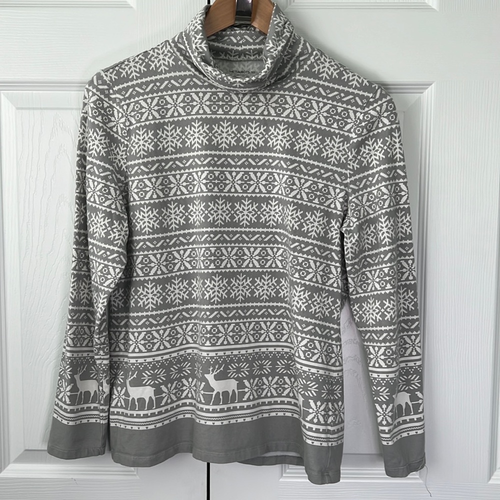 Talbot’s Winter-Themed Cotton Long-Sleeve Turtleneck Women’s Petite Large